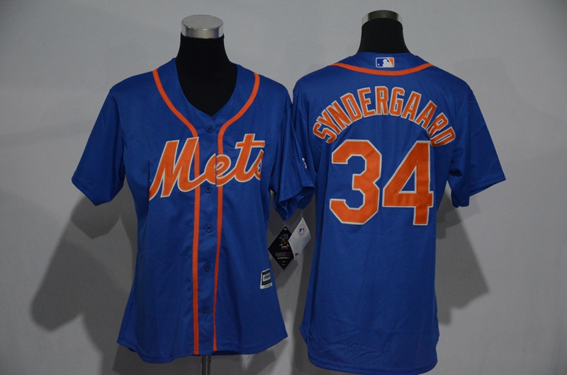 Womens 2017 MLB New York Mets #34 Syndergaard Blue Jerseys
